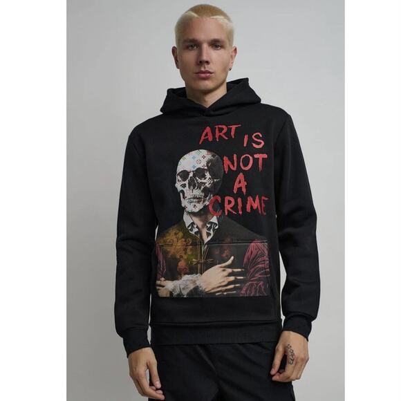 New REASON Art Is Not A Crime Graphic Print Black Hoodie Men’s - Picture 1 of 9